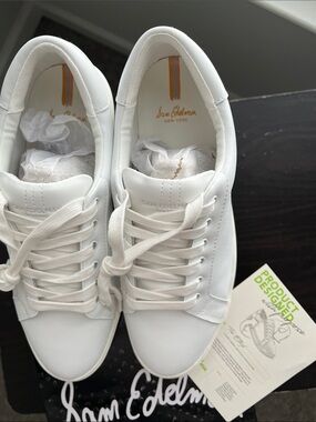 Sam Edelman White Low-Top Reconstituted-Leather Sneakers